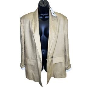 Zara Women’s Linen Blazer Small Tan Double Breasted Lightweight Jacket NWT